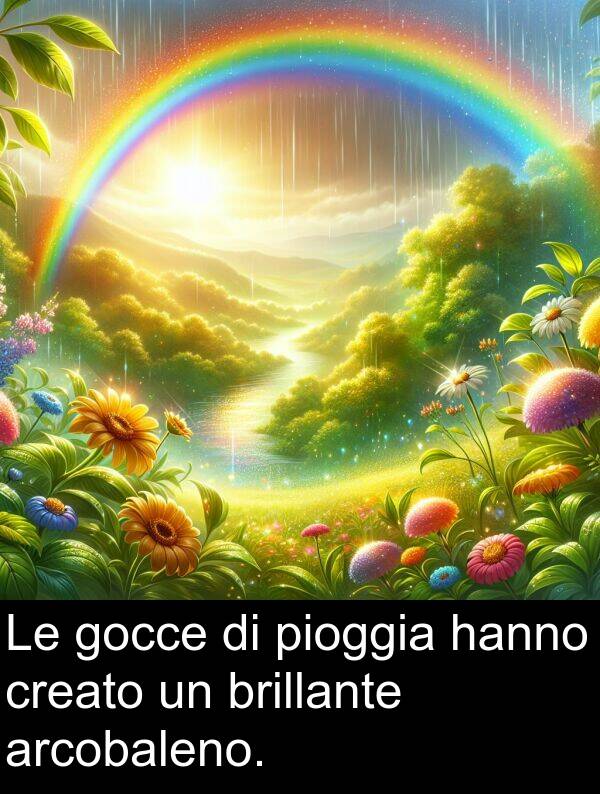 gocce: Le gocce di pioggia hanno creato un brillante arcobaleno.