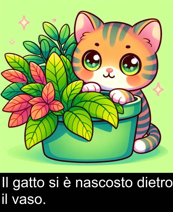 gatto: Il gatto si è nascosto dietro il vaso.