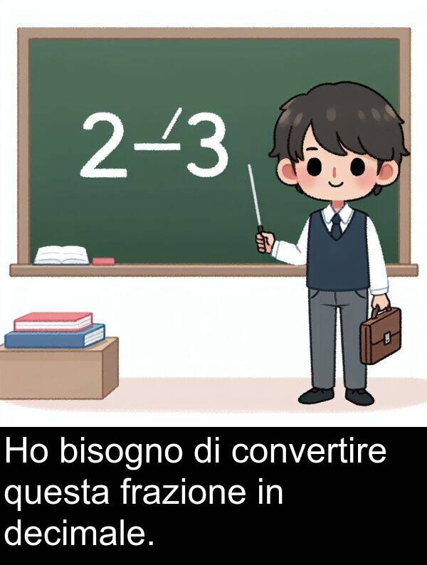 convertire: Ho bisogno di convertire questa frazione in decimale.