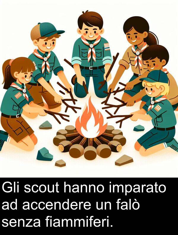 falò: Gli scout hanno imparato ad accendere un falò senza fiammiferi.