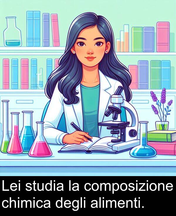 degli: Lei studia la composizione chimica degli alimenti.