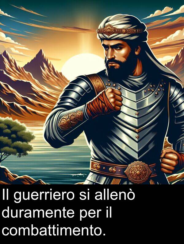 combattimento: Il guerriero si allenò duramente per il combattimento.