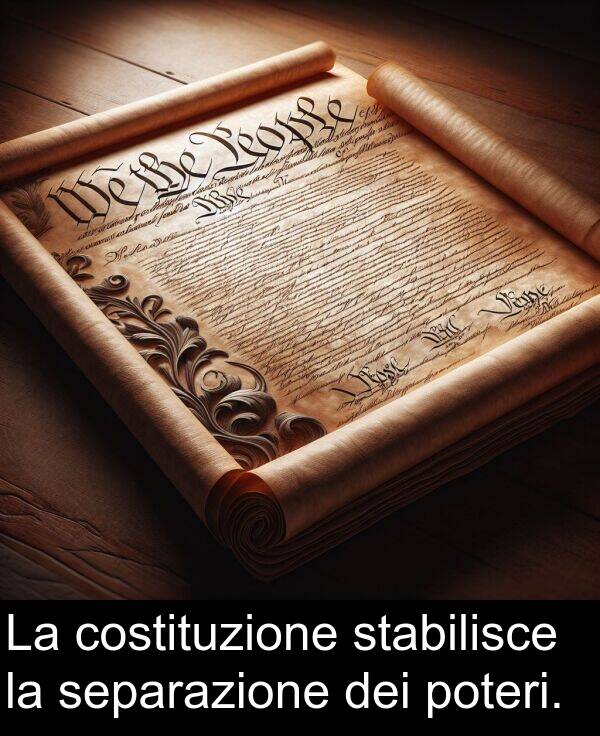 stabilisce: La costituzione stabilisce la separazione dei poteri.