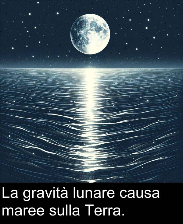 lunare: La gravità lunare causa maree sulla Terra.