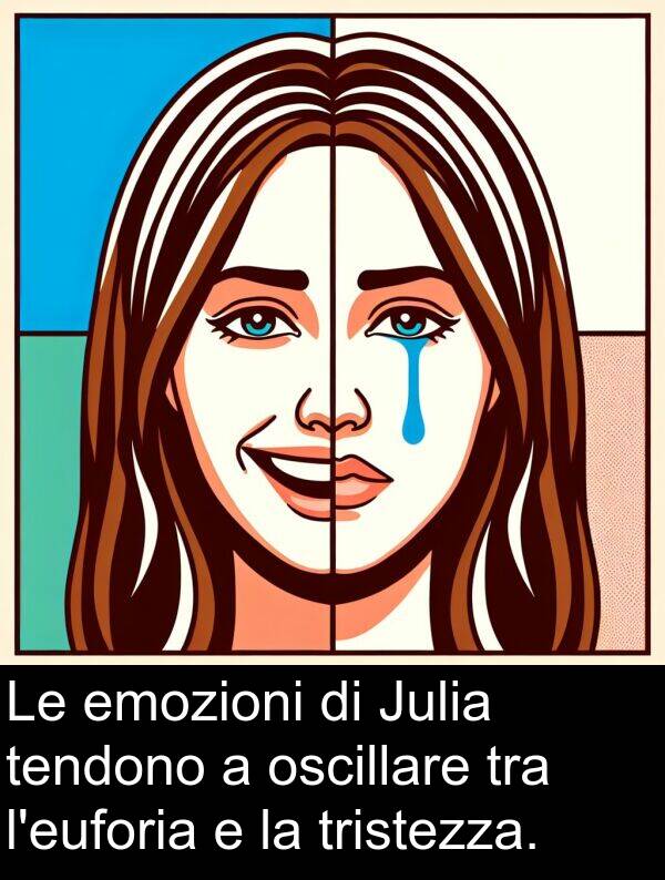 tra: Le emozioni di Julia tendono a oscillare tra l'euforia e la tristezza.