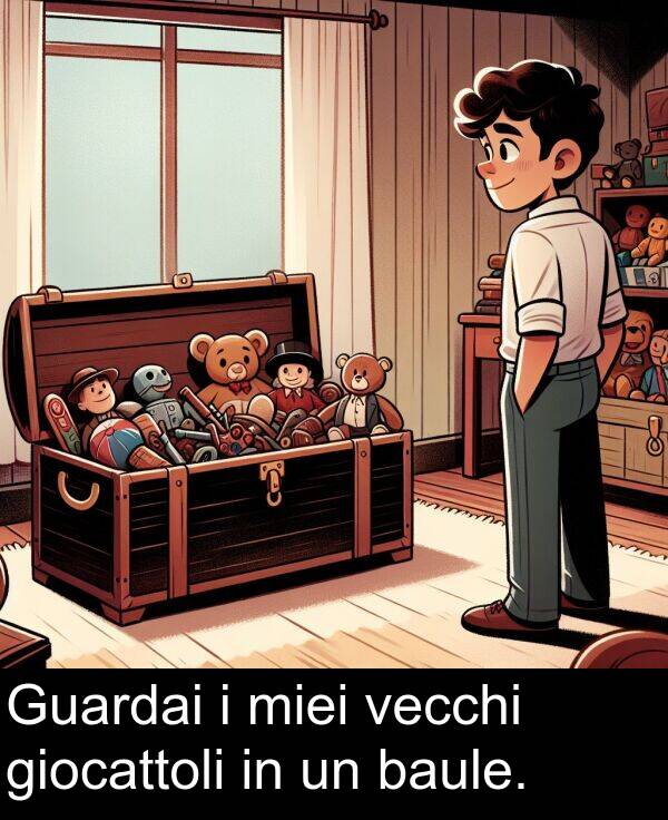 miei: Guardai i miei vecchi giocattoli in un baule.