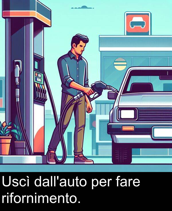 fare: Uscì dall'auto per fare rifornimento.