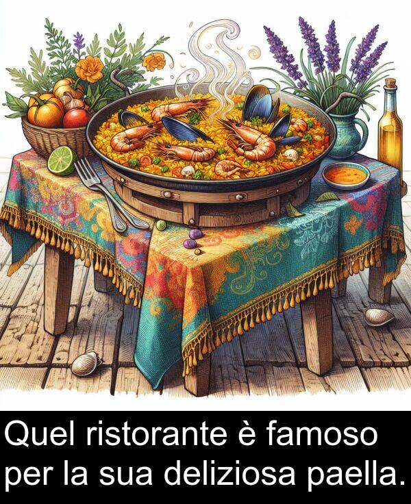 famoso: Quel ristorante è famoso per la sua deliziosa paella.
