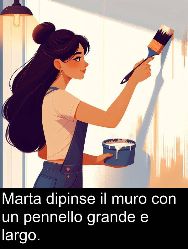 grande: Marta dipinse il muro con un pennello grande e largo.