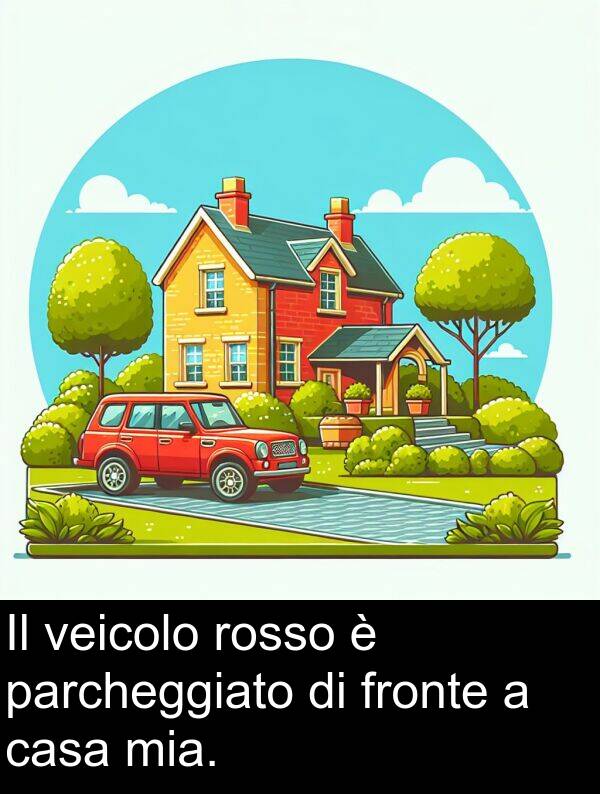 rosso: Il veicolo rosso è parcheggiato di fronte a casa mia.