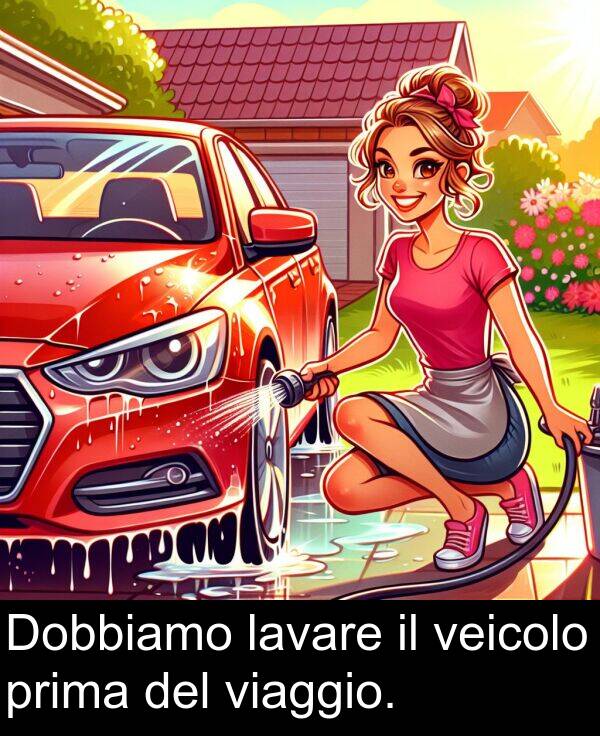 del: Dobbiamo lavare il veicolo prima del viaggio.