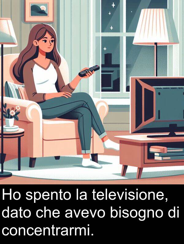 dato: Ho spento la televisione, dato che avevo bisogno di concentrarmi.