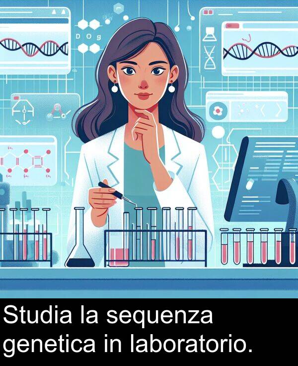 laboratorio: Studia la sequenza genetica in laboratorio.