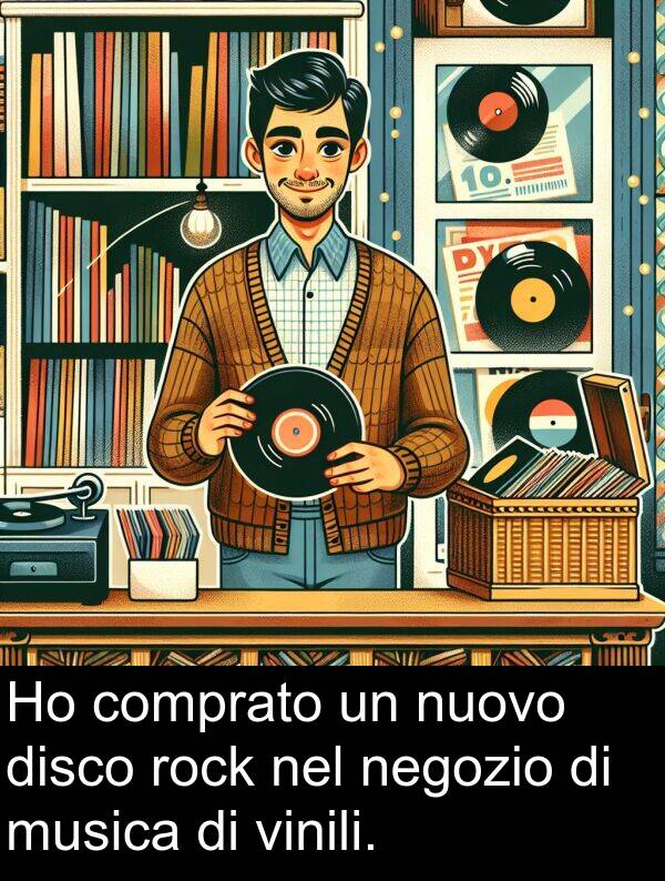vinili: Ho comprato un nuovo disco rock nel negozio di musica di vinili.