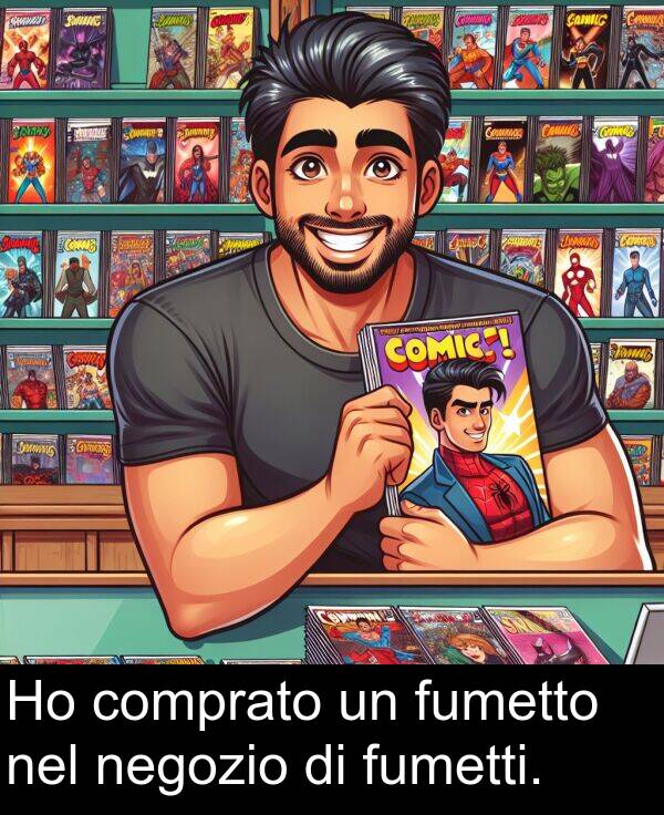 nel: Ho comprato un fumetto nel negozio di fumetti.