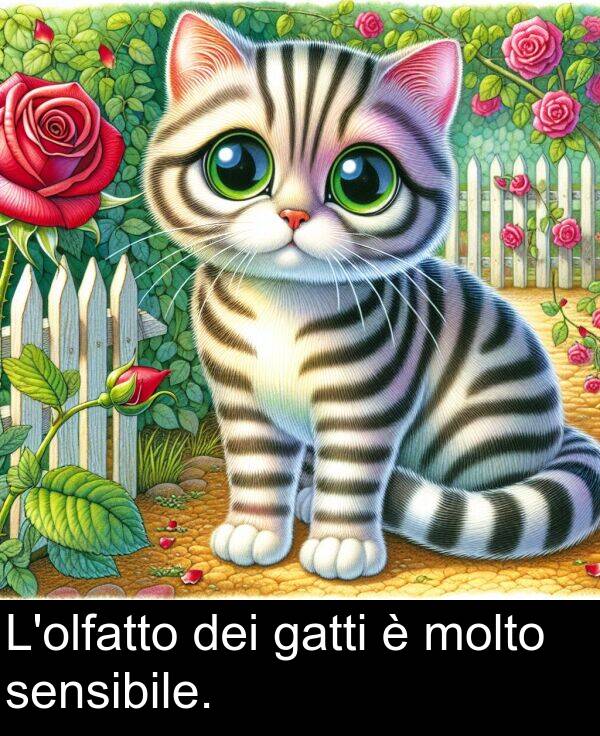 sensibile: L'olfatto dei gatti è molto sensibile.