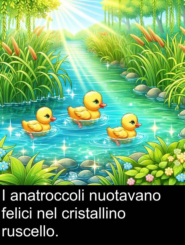 felici: I anatroccoli nuotavano felici nel cristallino ruscello.