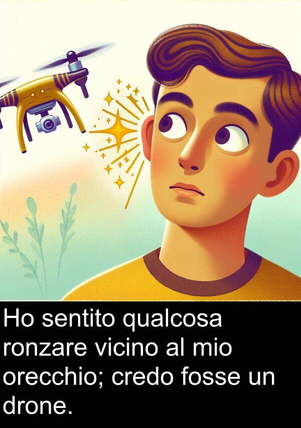 ronzare: Ho sentito qualcosa ronzare vicino al mio orecchio; credo fosse un drone.