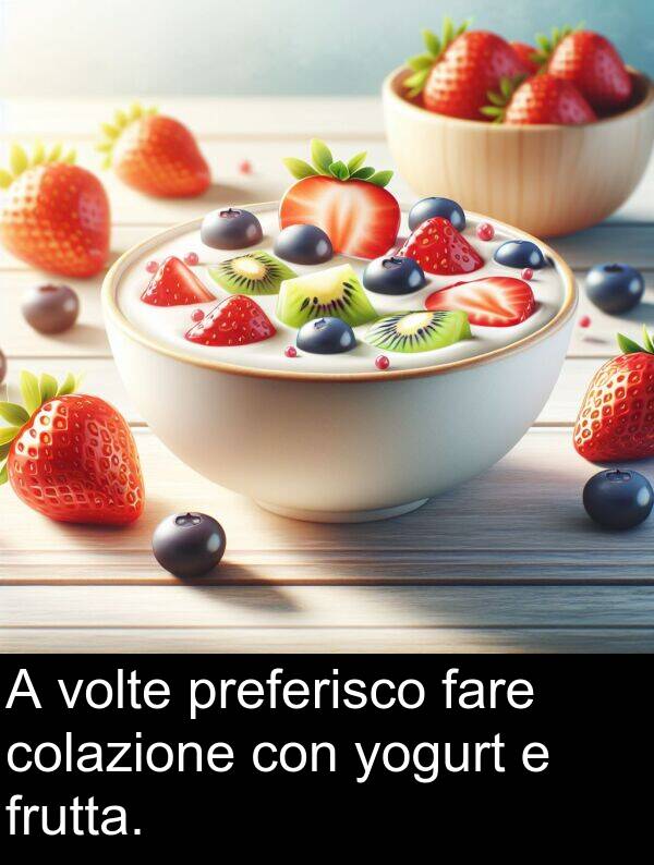 colazione: A volte preferisco fare colazione con yogurt e frutta.