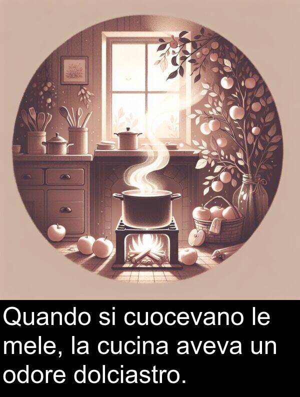 cucina: Quando si cuocevano le mele, la cucina aveva un odore dolciastro.