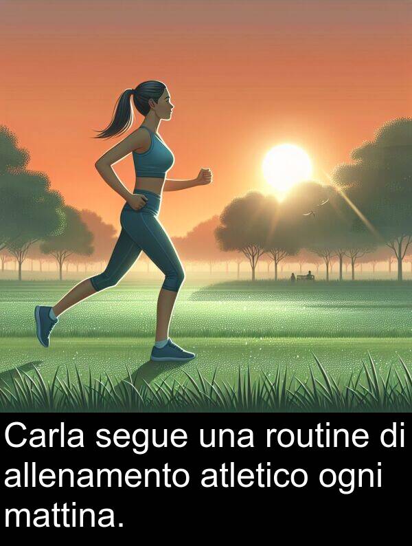 ogni: Carla segue una routine di allenamento atletico ogni mattina.