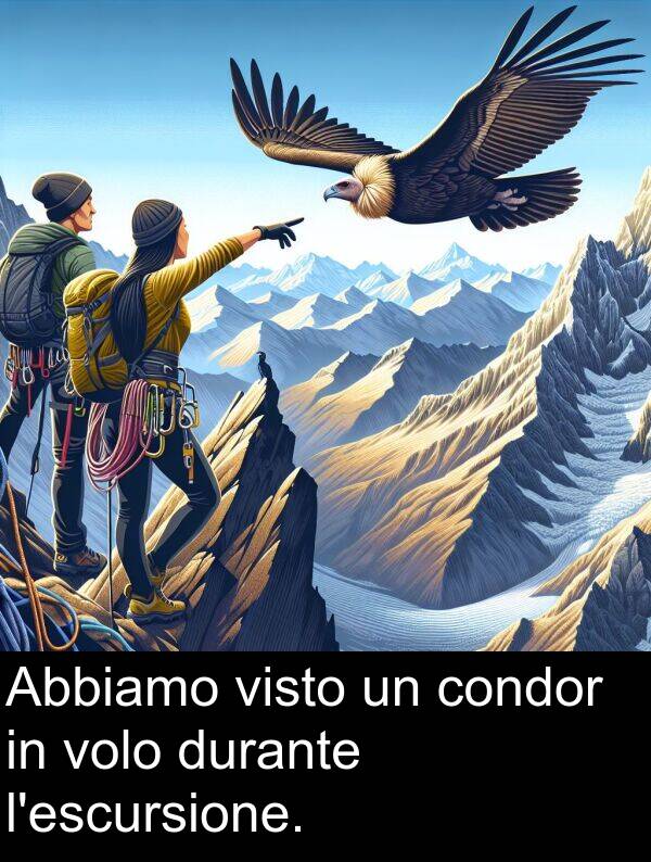 durante: Abbiamo visto un condor in volo durante l'escursione.
