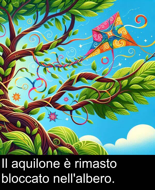 rimasto: Il aquilone è rimasto bloccato nell'albero.