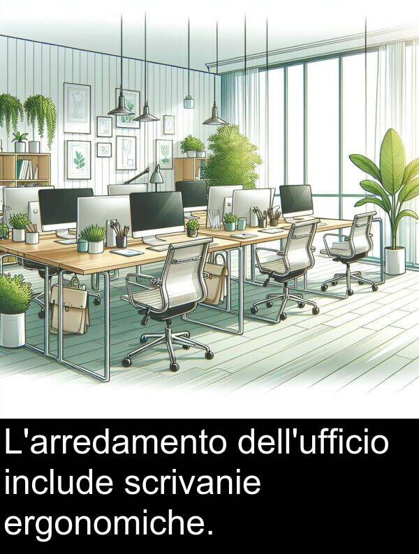 scrivanie: L'arredamento dell'ufficio include scrivanie ergonomiche.
