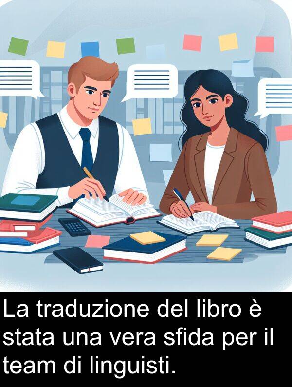 stata: La traduzione del libro è stata una vera sfida per il team di linguisti.