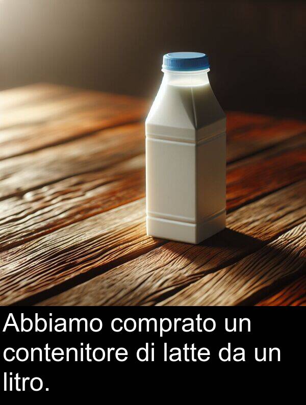 comprato: Abbiamo comprato un contenitore di latte da un litro.
