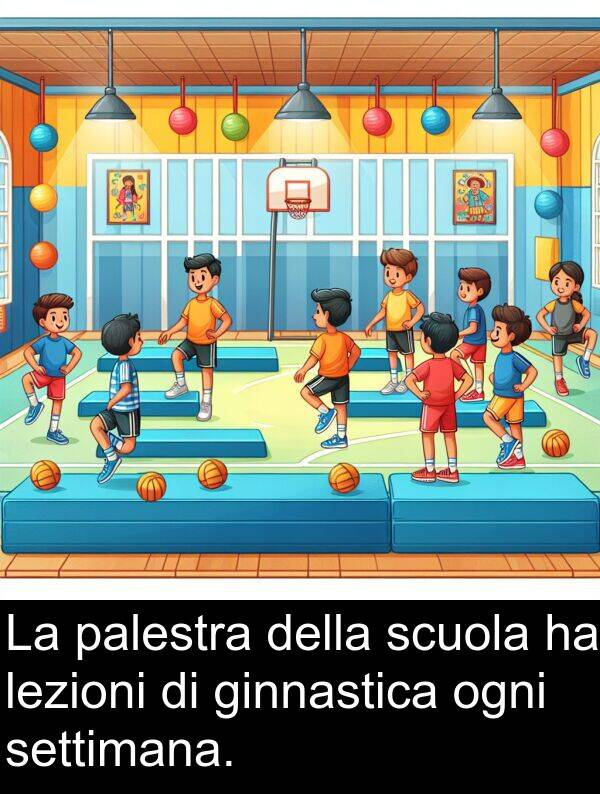 ogni: La palestra della scuola ha lezioni di ginnastica ogni settimana.