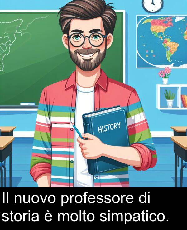 storia: Il nuovo professore di storia è molto simpatico.