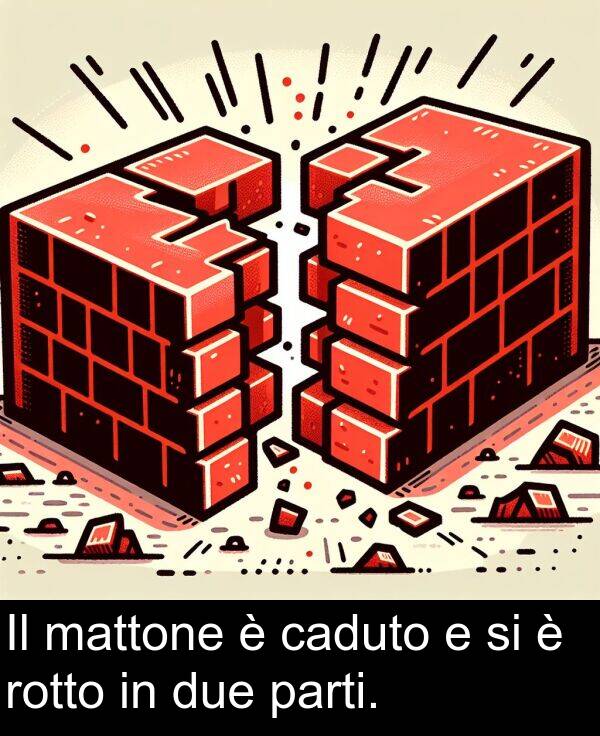 rotto: Il mattone è caduto e si è rotto in due parti.