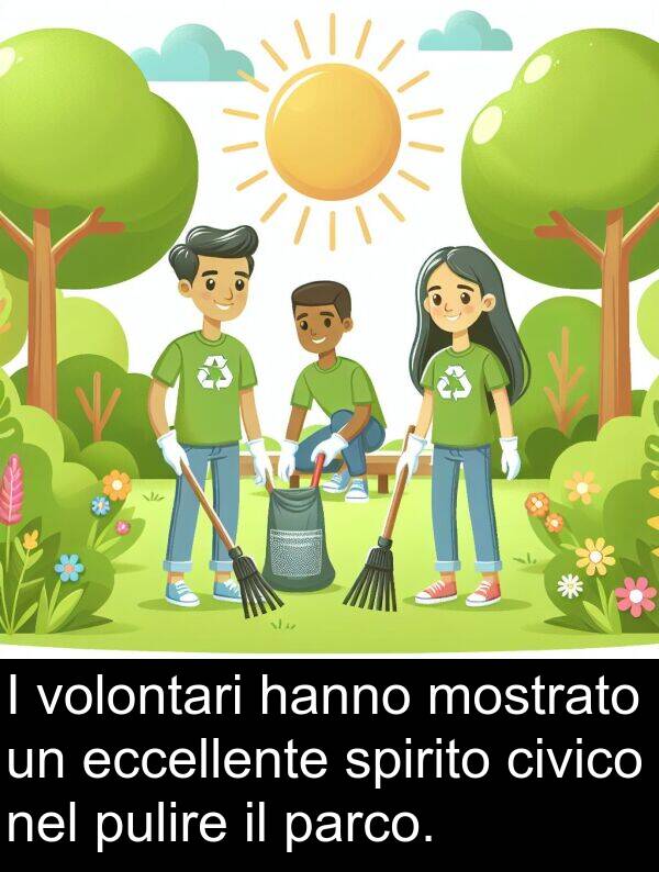 civico: I volontari hanno mostrato un eccellente spirito civico nel pulire il parco.