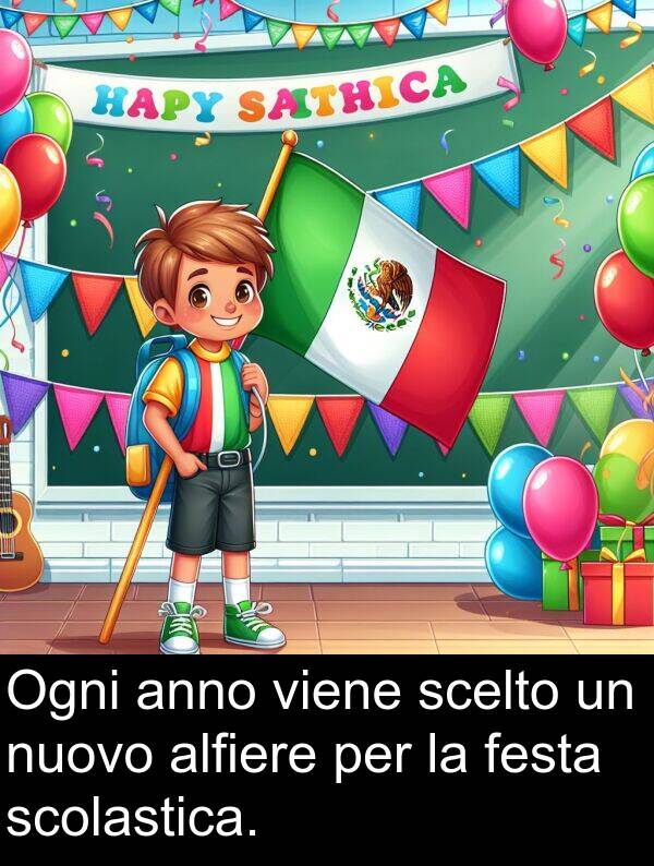 viene: Ogni anno viene scelto un nuovo alfiere per la festa scolastica.