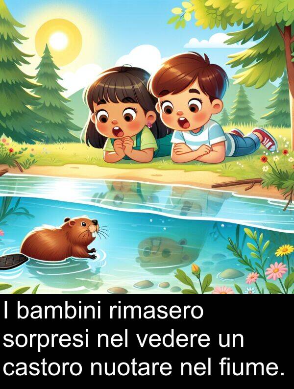 vedere: I bambini rimasero sorpresi nel vedere un castoro nuotare nel fiume.