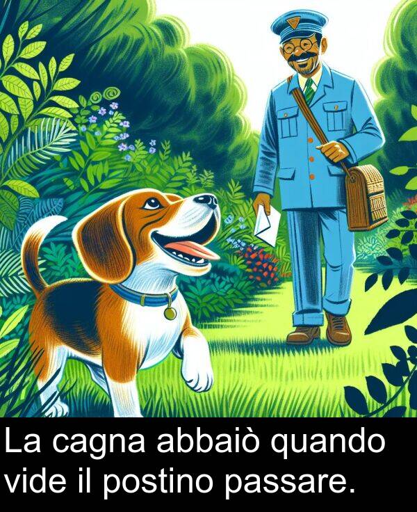 abbaiò: La cagna abbaiò quando vide il postino passare.