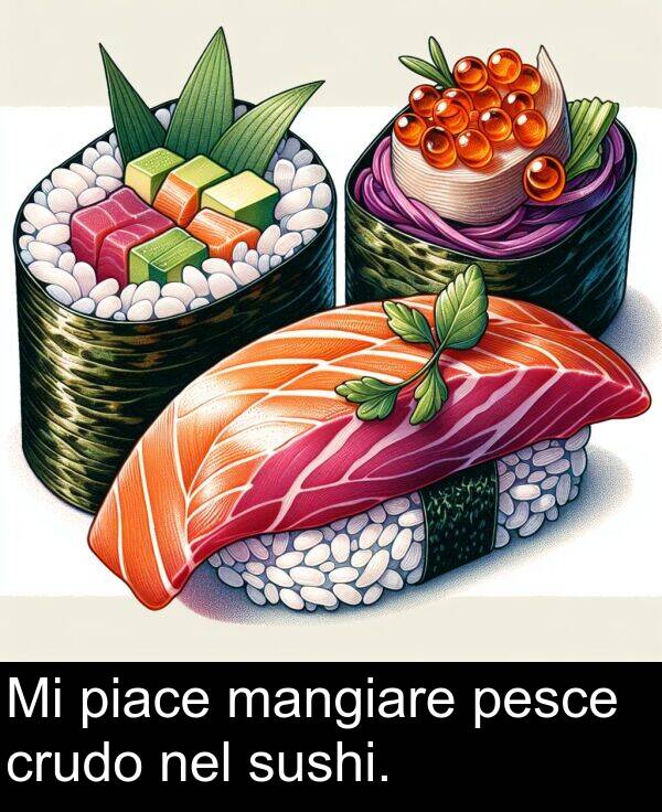 nel: Mi piace mangiare pesce crudo nel sushi.