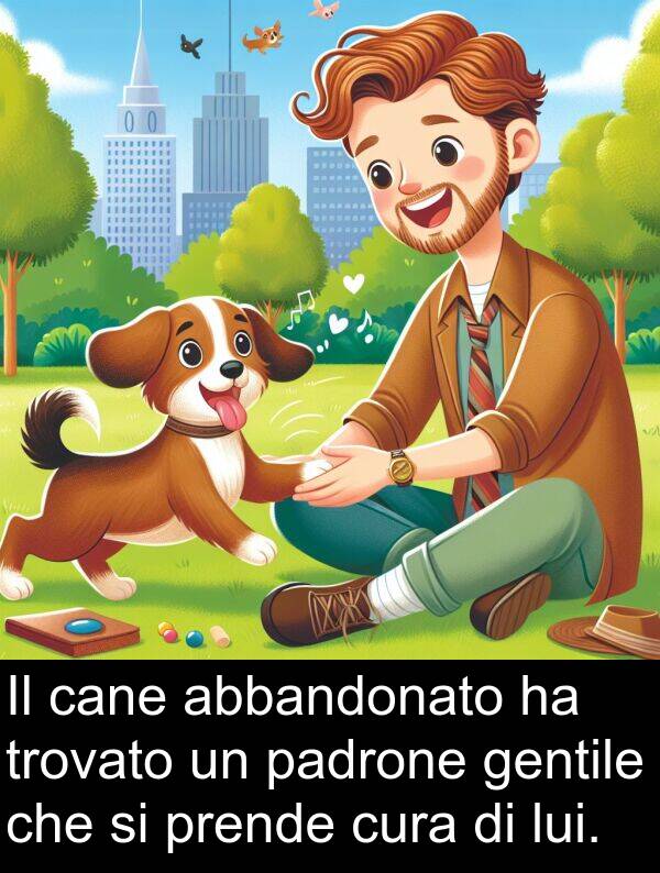 cane: Il cane abbandonato ha trovato un padrone gentile che si prende cura di lui.