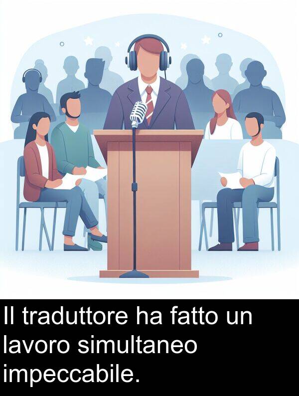 lavoro: Il traduttore ha fatto un lavoro simultaneo impeccabile.