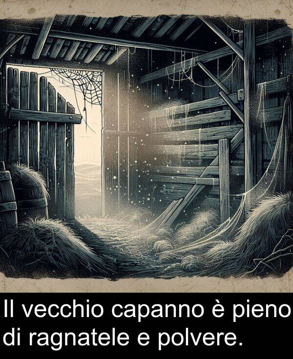 ragnatele: Il vecchio capanno è pieno di ragnatele e polvere.