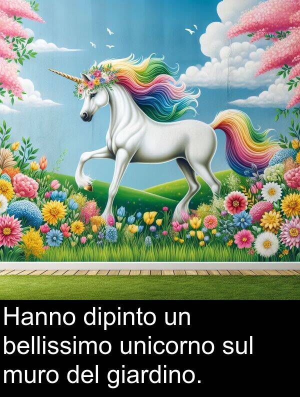 sul: Hanno dipinto un bellissimo unicorno sul muro del giardino.