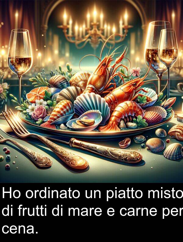 ordinato: Ho ordinato un piatto misto di frutti di mare e carne per cena.