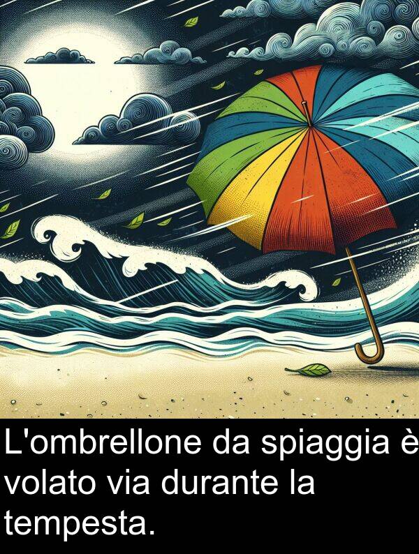 spiaggia: L'ombrellone da spiaggia è volato via durante la tempesta.