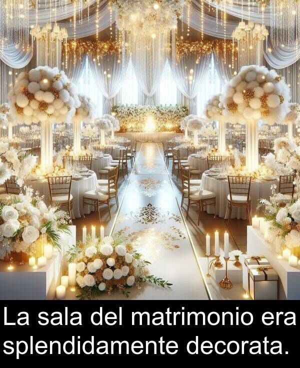 decorata: La sala del matrimonio era splendidamente decorata.