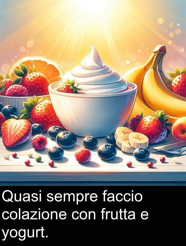 colazione: Quasi sempre faccio colazione con frutta e yogurt.