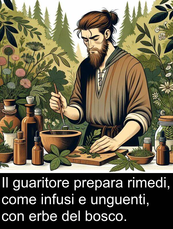 unguenti: Il guaritore prepara rimedi, come infusi e unguenti, con erbe del bosco.