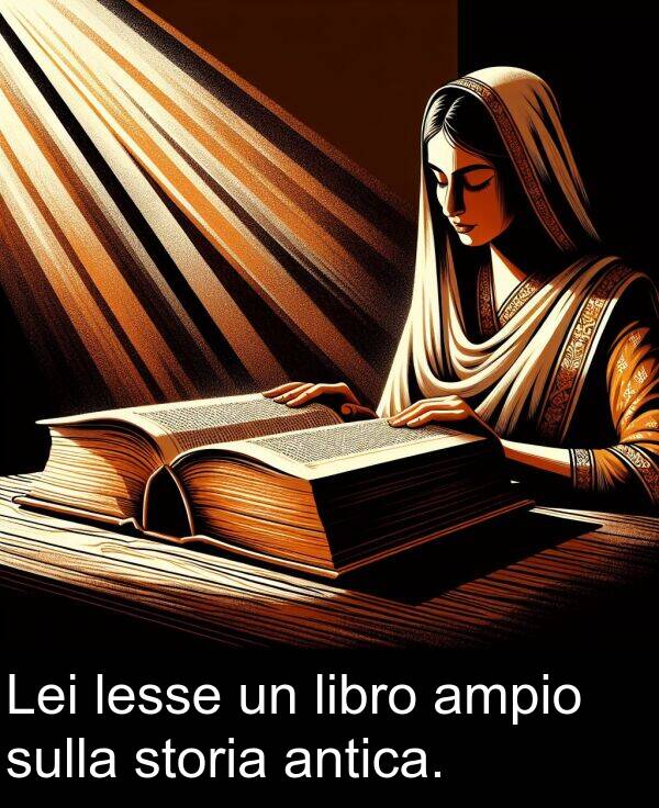 storia: Lei lesse un libro ampio sulla storia antica.