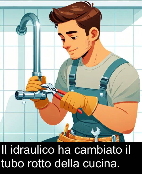 rotto: Il idraulico ha cambiato il tubo rotto della cucina.