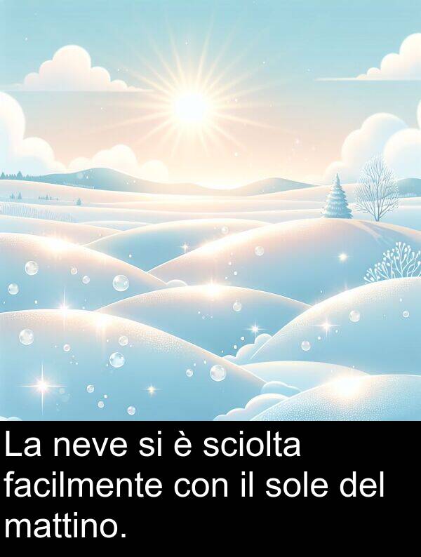 mattino: La neve si è sciolta facilmente con il sole del mattino.